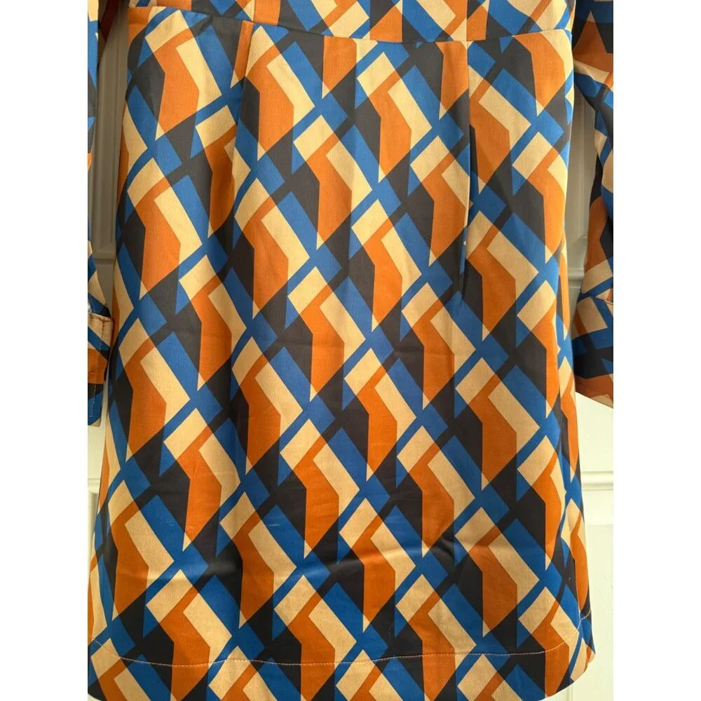 Banana Republic Blue and Orange Geometric Print Satin Wrap Dress - Picture 11 of 12